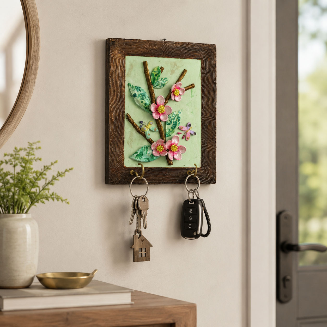 Handcrafted 3D Floral Key Holder Wall Art